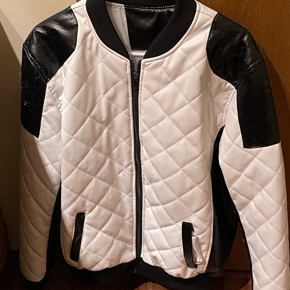 Black and white leather jack for bikers